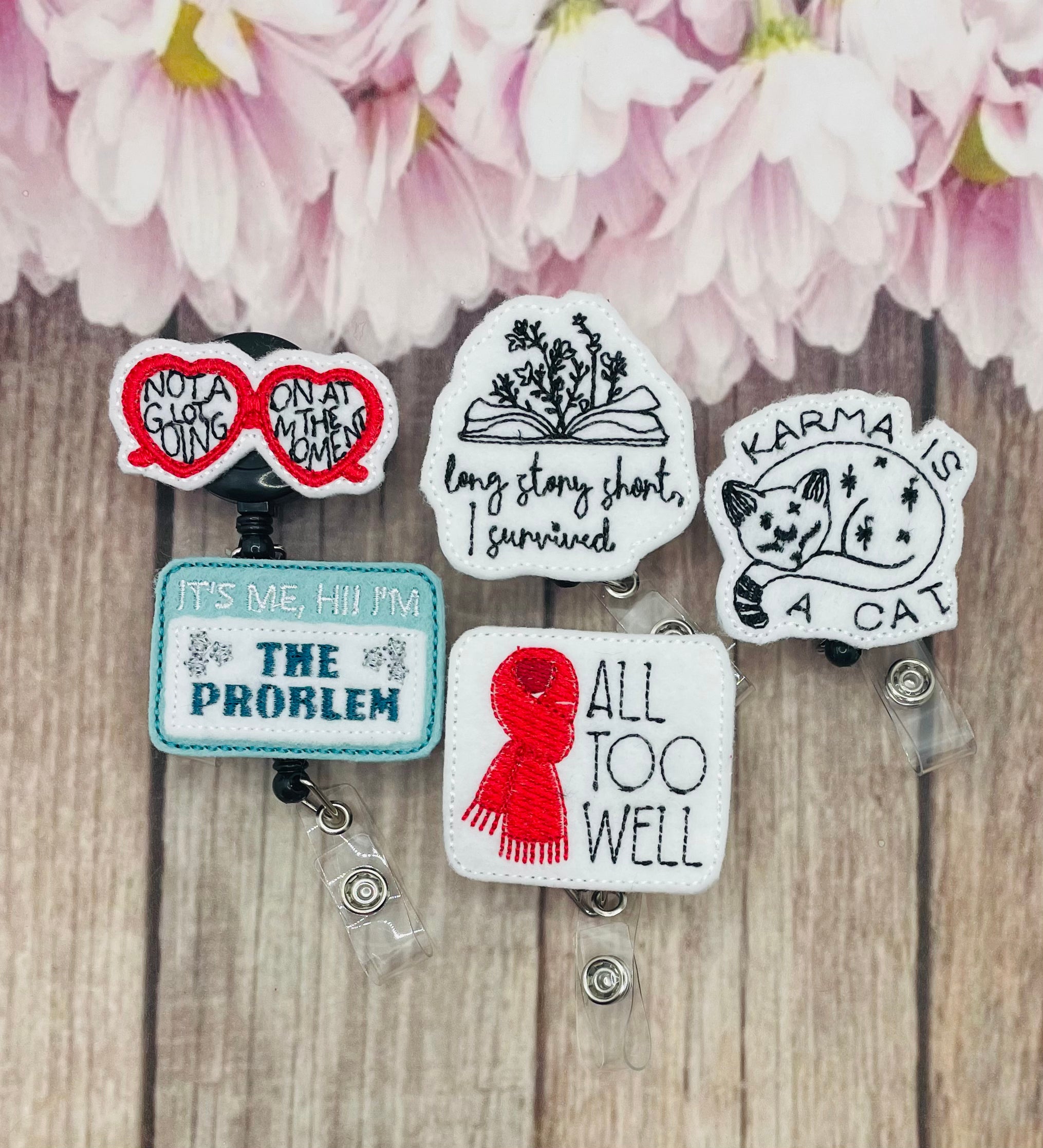 Taylor swift themed badge reels All five designs