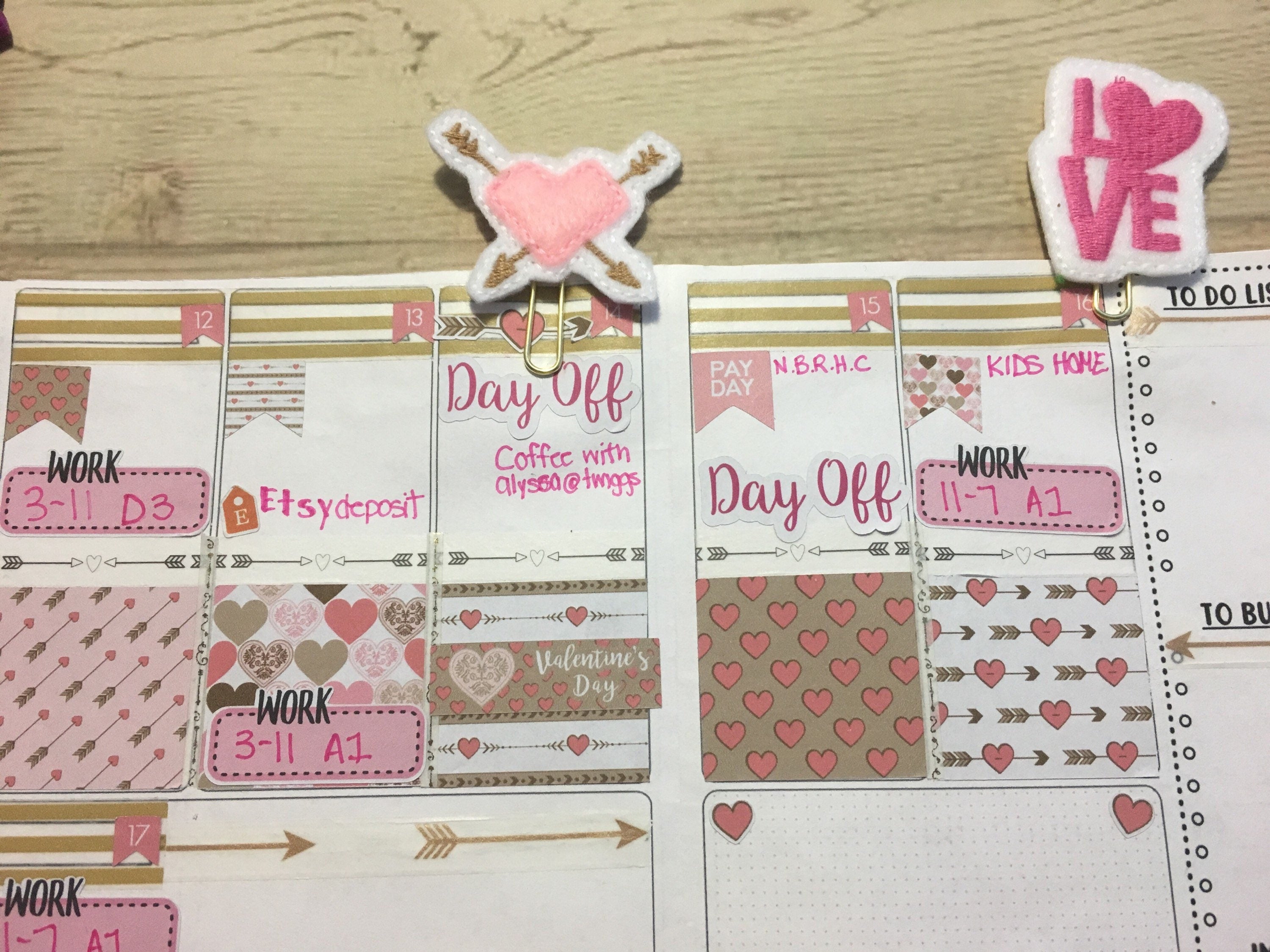 Valentine's Day clips, valentines planner clips, 2018 planners, tn accessories, heart and arrow clips,