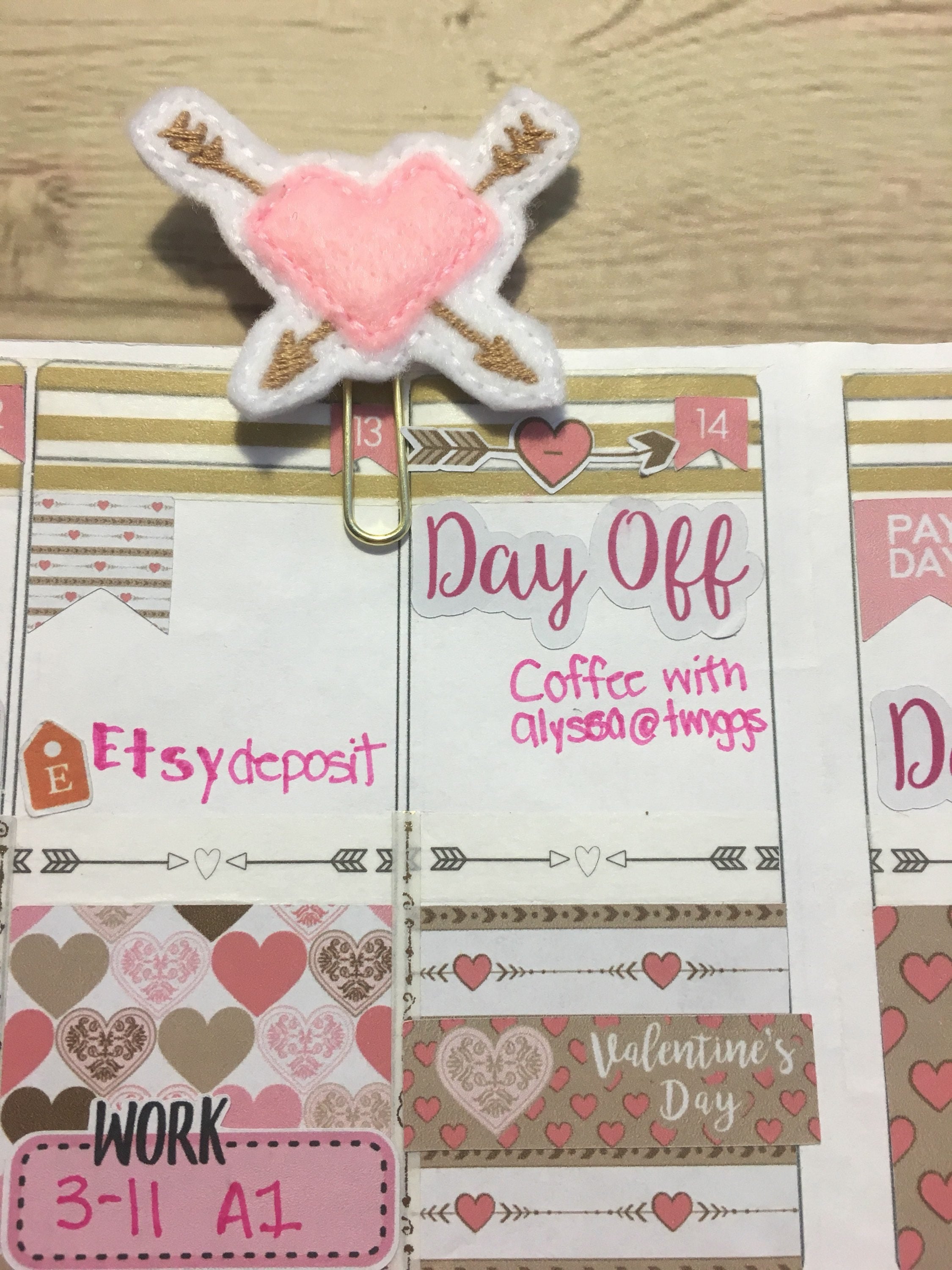 Valentine's Day clips, valentines planner clips, 2018 planners, tn accessories, heart and arrow clips,