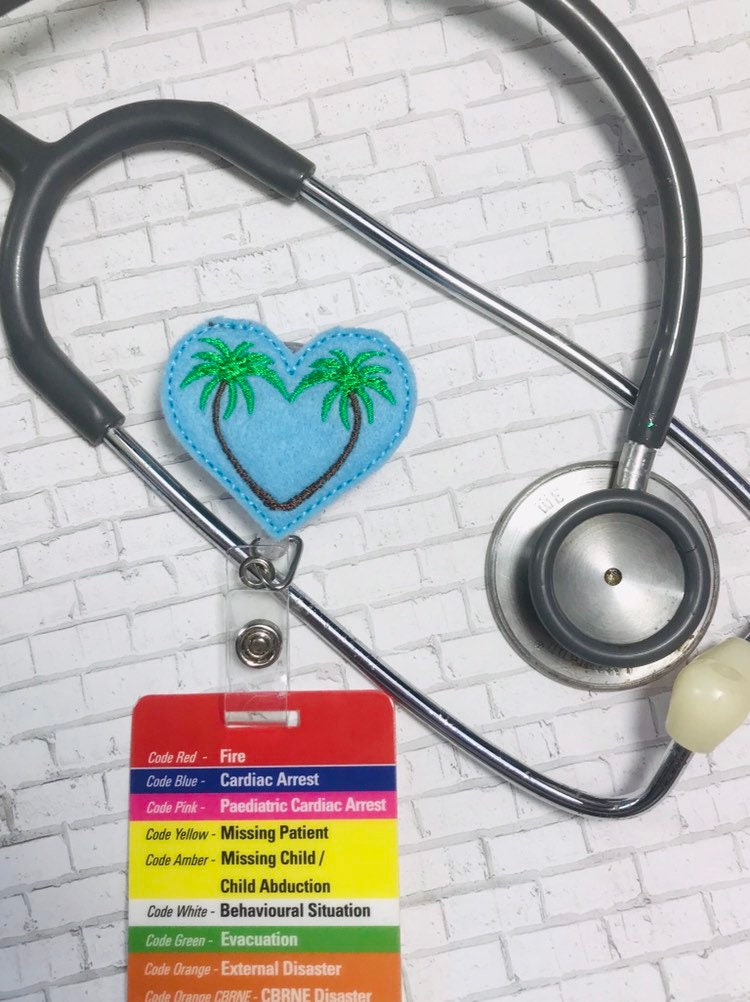 Summer lanyard badge reel, nurse Badge holder, palm tree feltie, tropical badge reel, ID badge holder, gift for travel lover, gifts for nurs