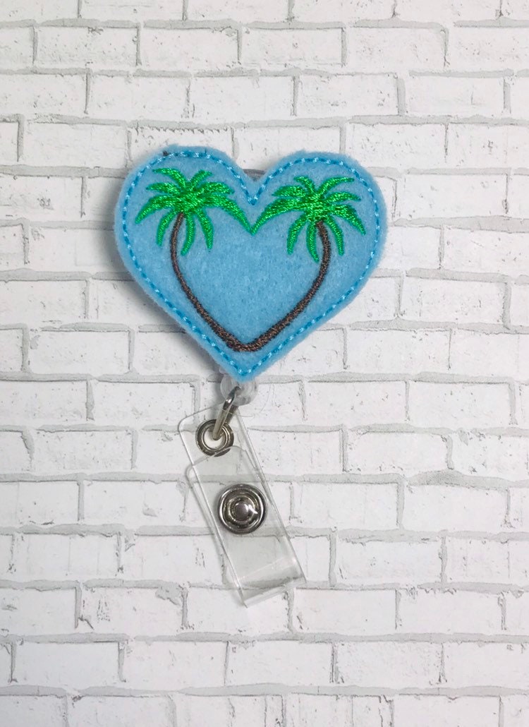 Summer lanyard badge reel, nurse Badge holder, palm tree feltie, tropical badge reel, ID badge holder, gift for travel lover, gifts for nurs