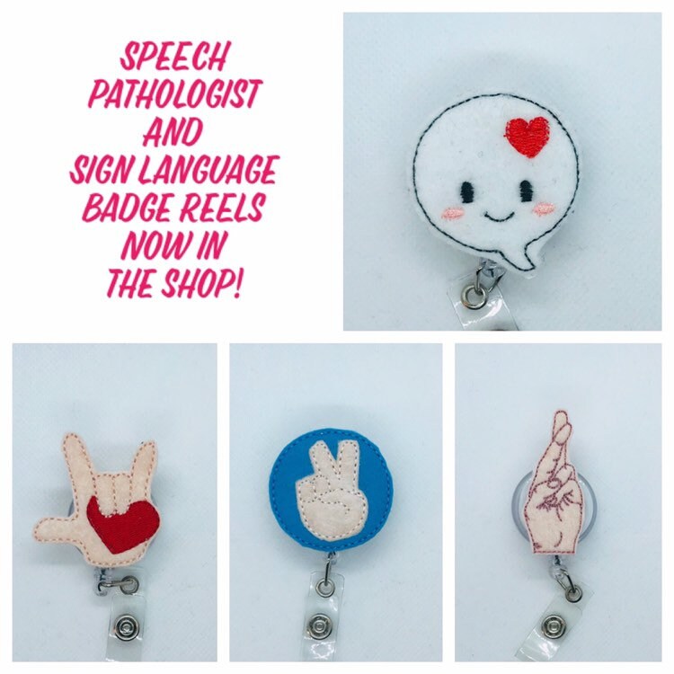 sign lanugage badge reel, speech pathologist id lanyard, feltie badge reel, stcoking stuffer, gift for nurses, speech language therapist,