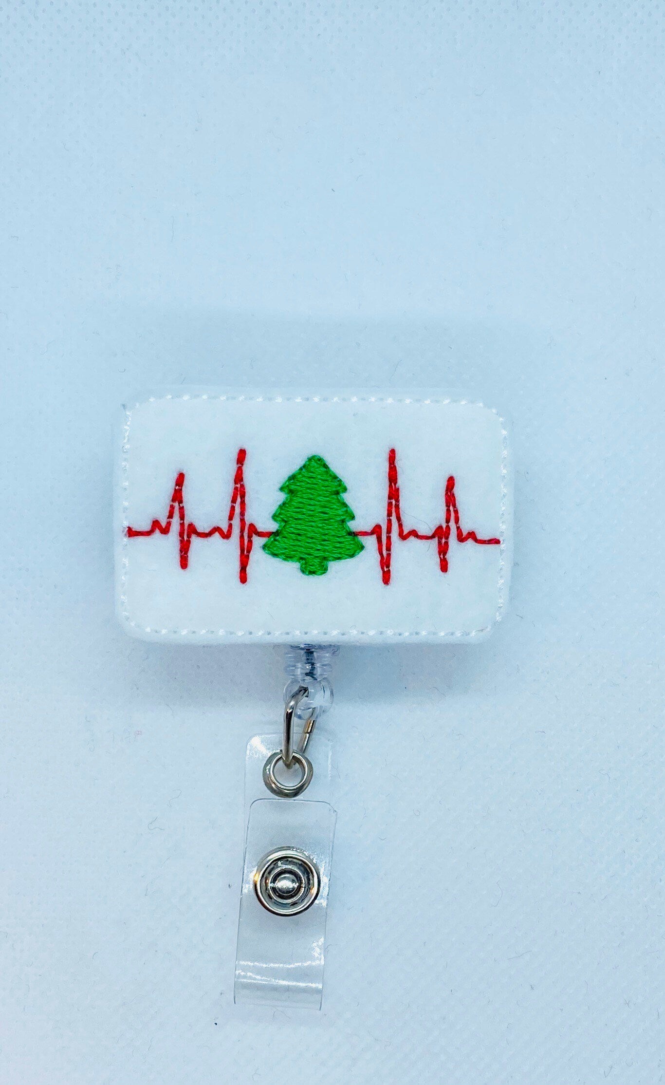 ECG Christmas nurse badge reel lanyard, retractable badge reel, ID lanyard, snow globe feltie badge