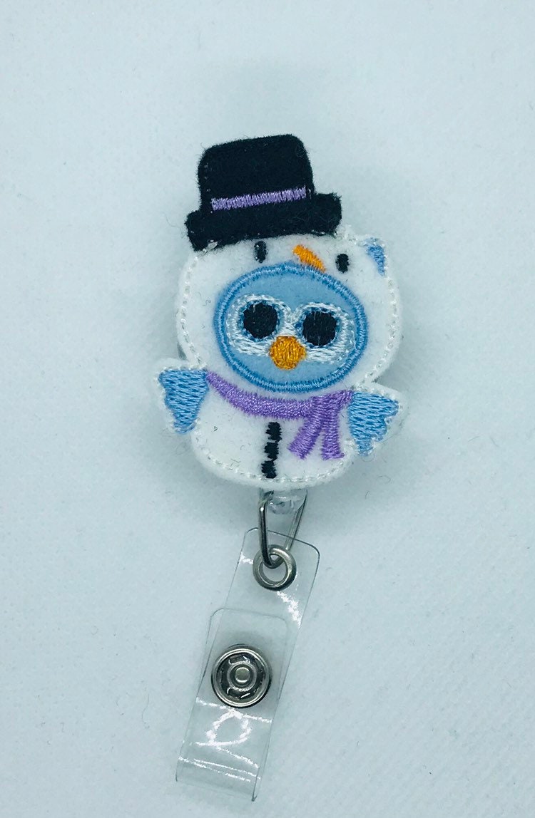 Snowman owl ID badge reel lanyard