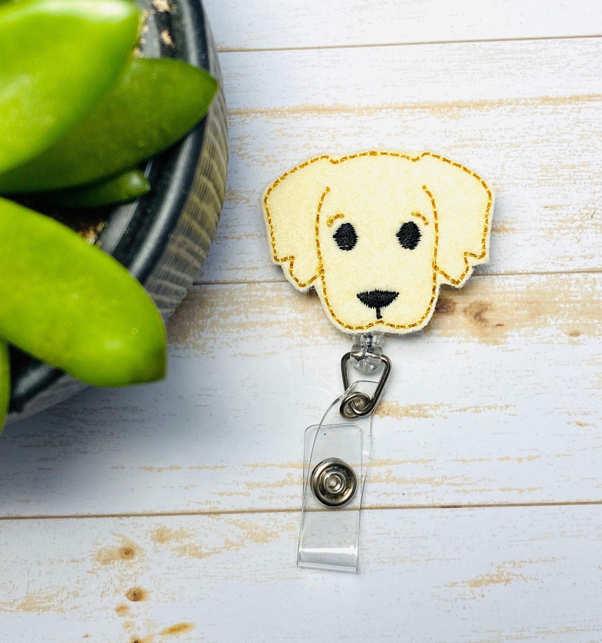 Golden retriever golden lab dog badge reel, dog lover badge holder