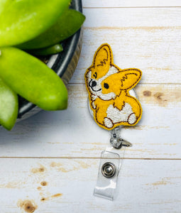 Corgi badge reel, dog lover badge holder, Corgi ID badge holder, ID card holder, ID badge reel, nurse gift,