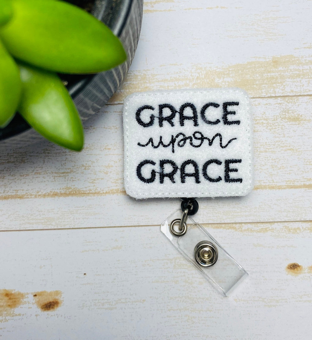 Badge reel for nurses - grace upon grace, ID holder, retractable name tag holder,