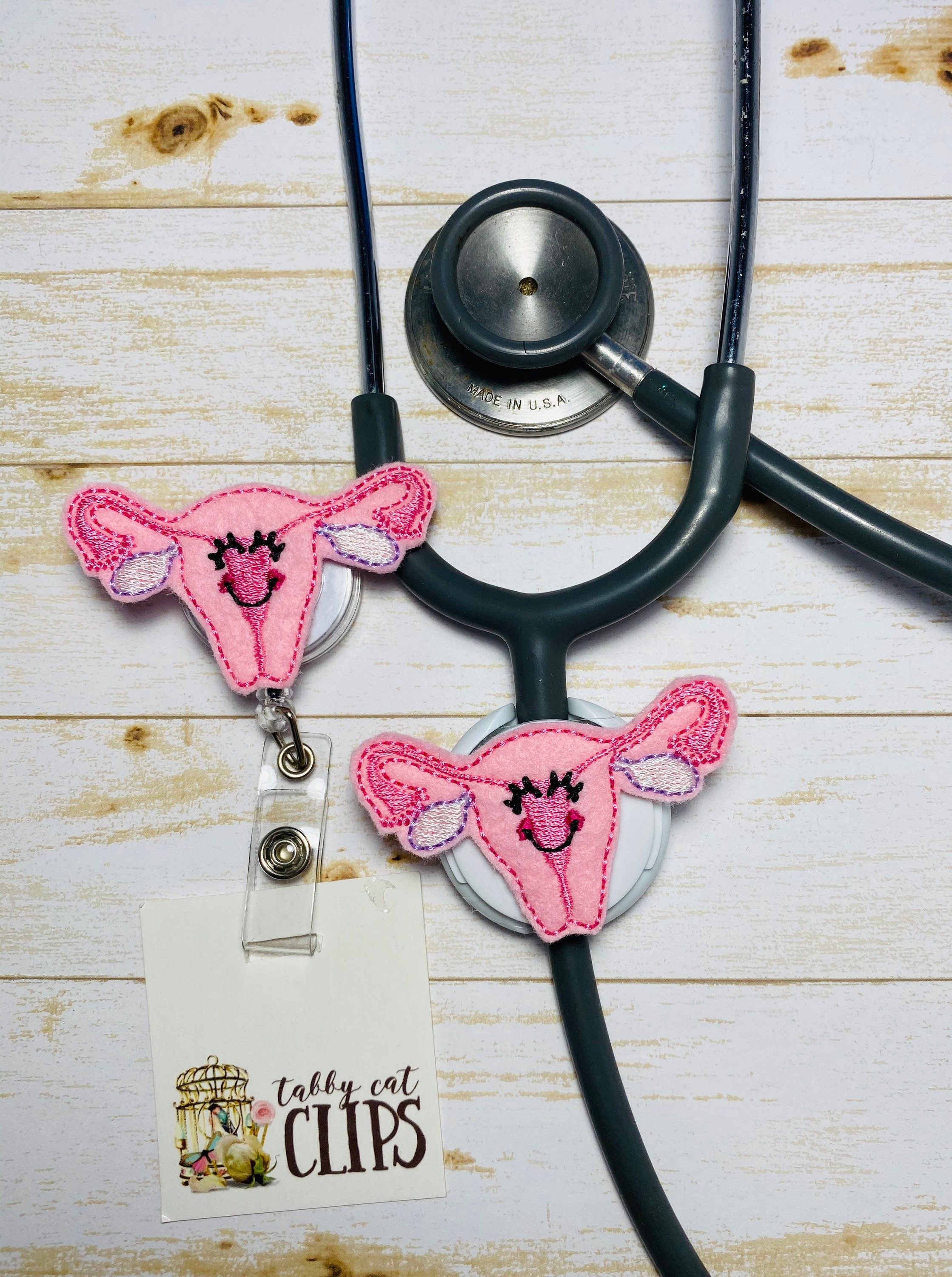 uterus Nurse lanyard Badge reel, feltie badge reel, ID badge holder, u –  tabbycatclips