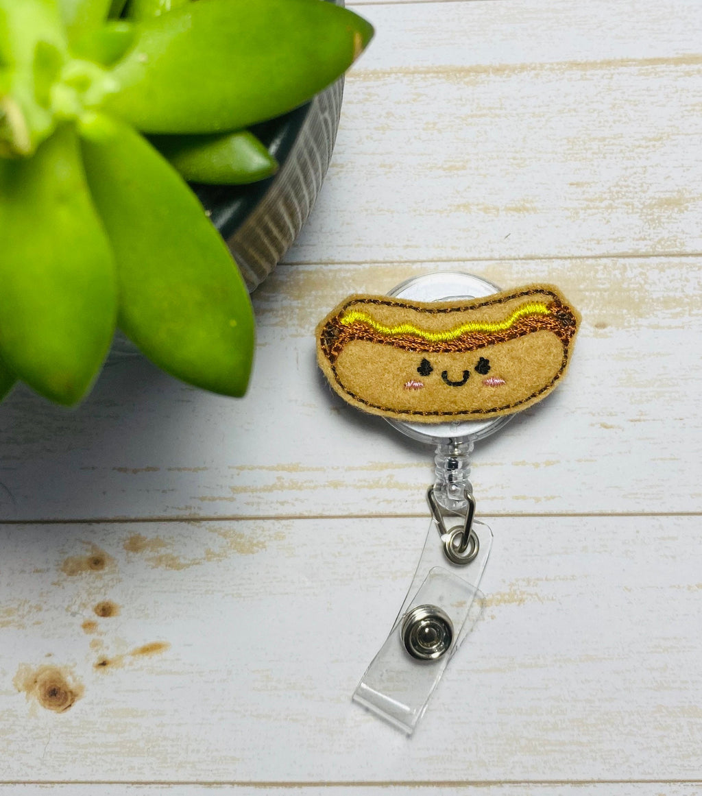 Hot dog food services retractable badge reel, cafeteria waitress badge holder,