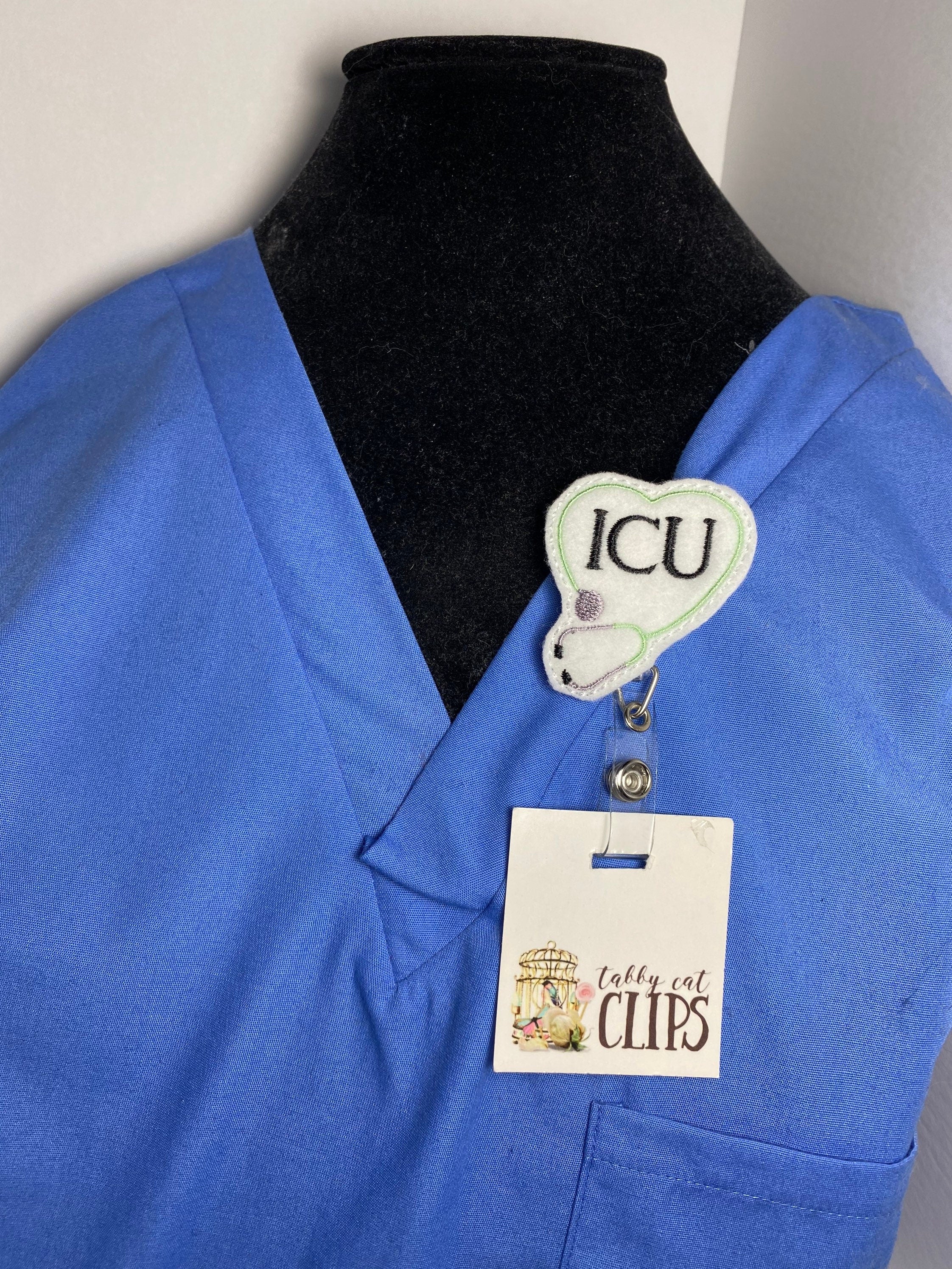 ICU nurse retractable badge reel green ICU heart