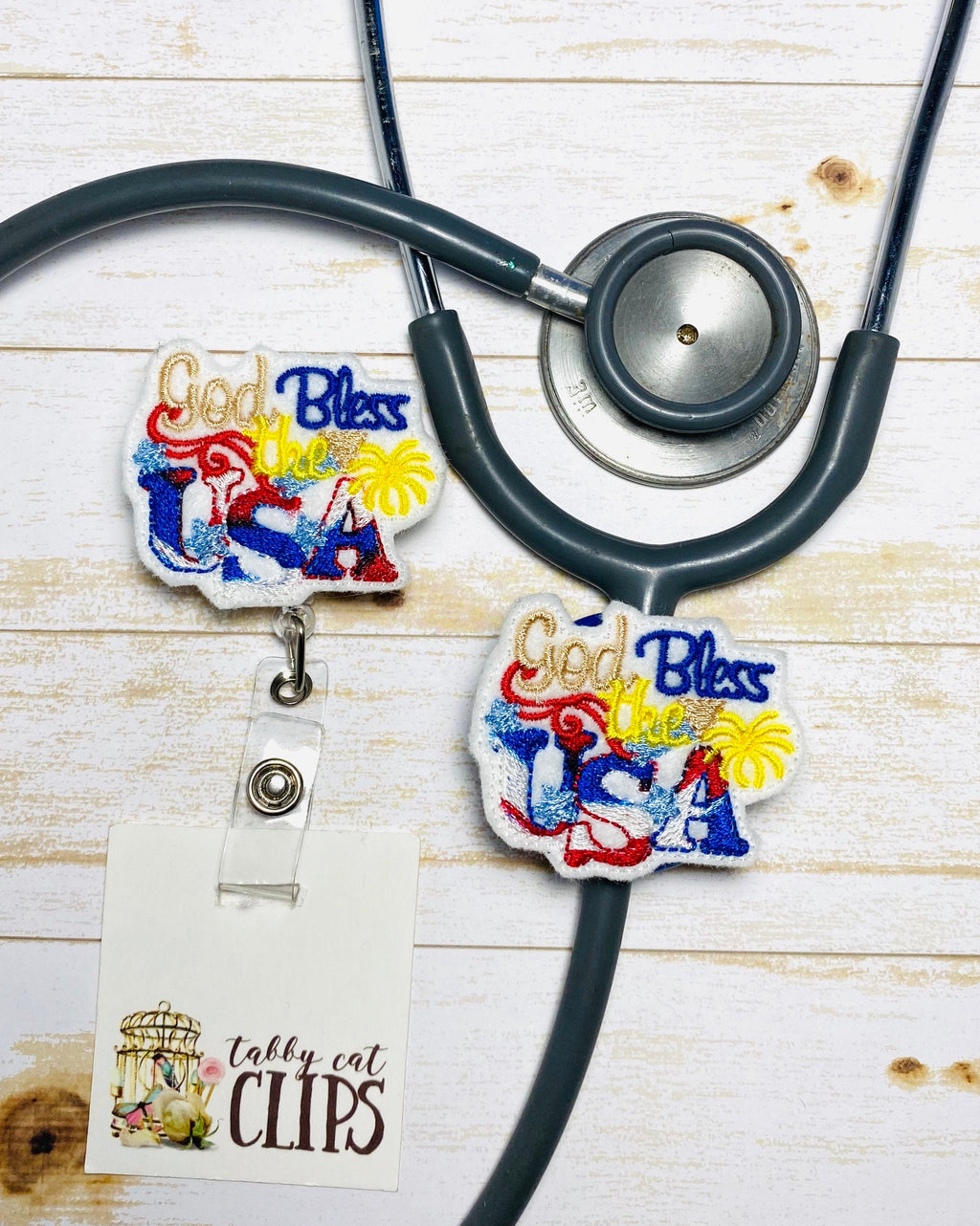 God bless the USA nurse badge reel lanyard, Retractable ID holder, retractable badge reel,