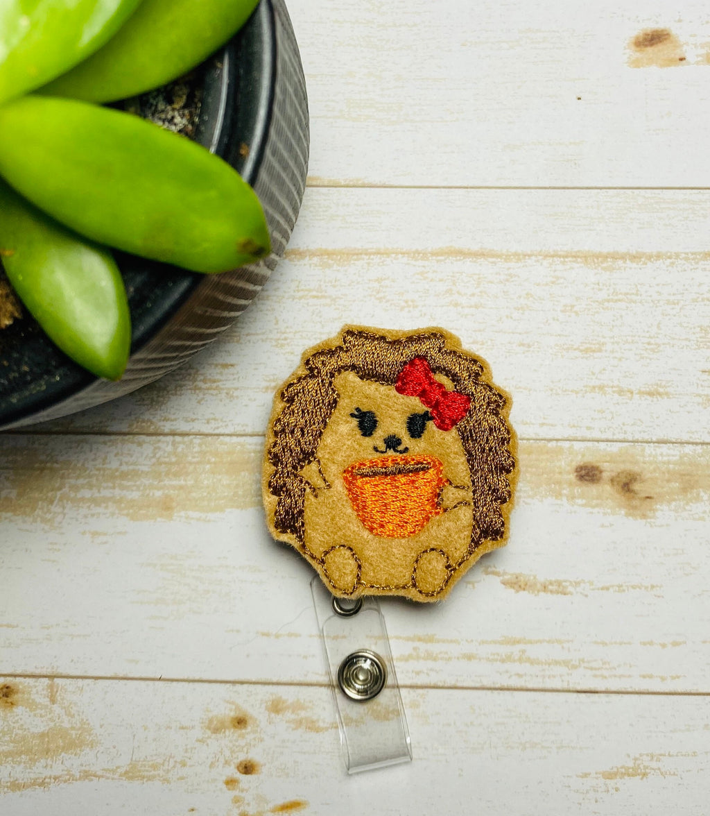 Nurse Badge reel, pumpkin hedgehog badge, Badge holder, badge reel, ID badge holder, ID card holder, ID badge reel, fall badge,