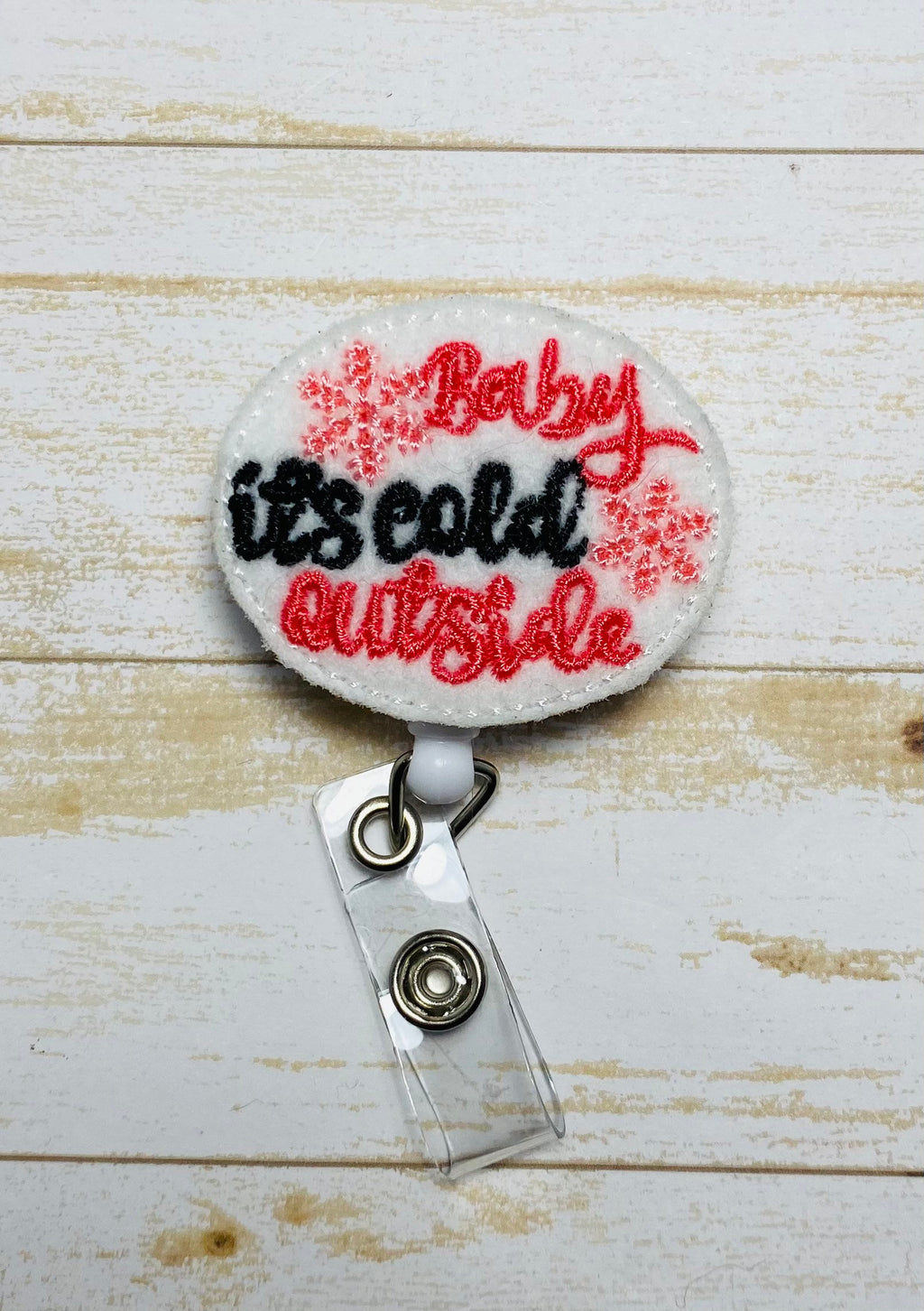 Baby it’s cold outside winter nurse badge reel lanyard, retractable badge reel, ID lanyard, snow globe feltie badge,