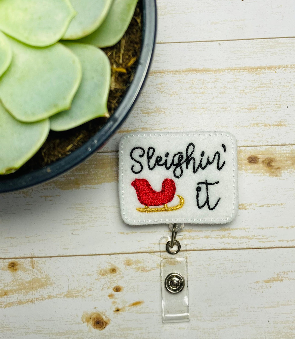 Sleighin’ it retractable badge reel, gifts for nurses,