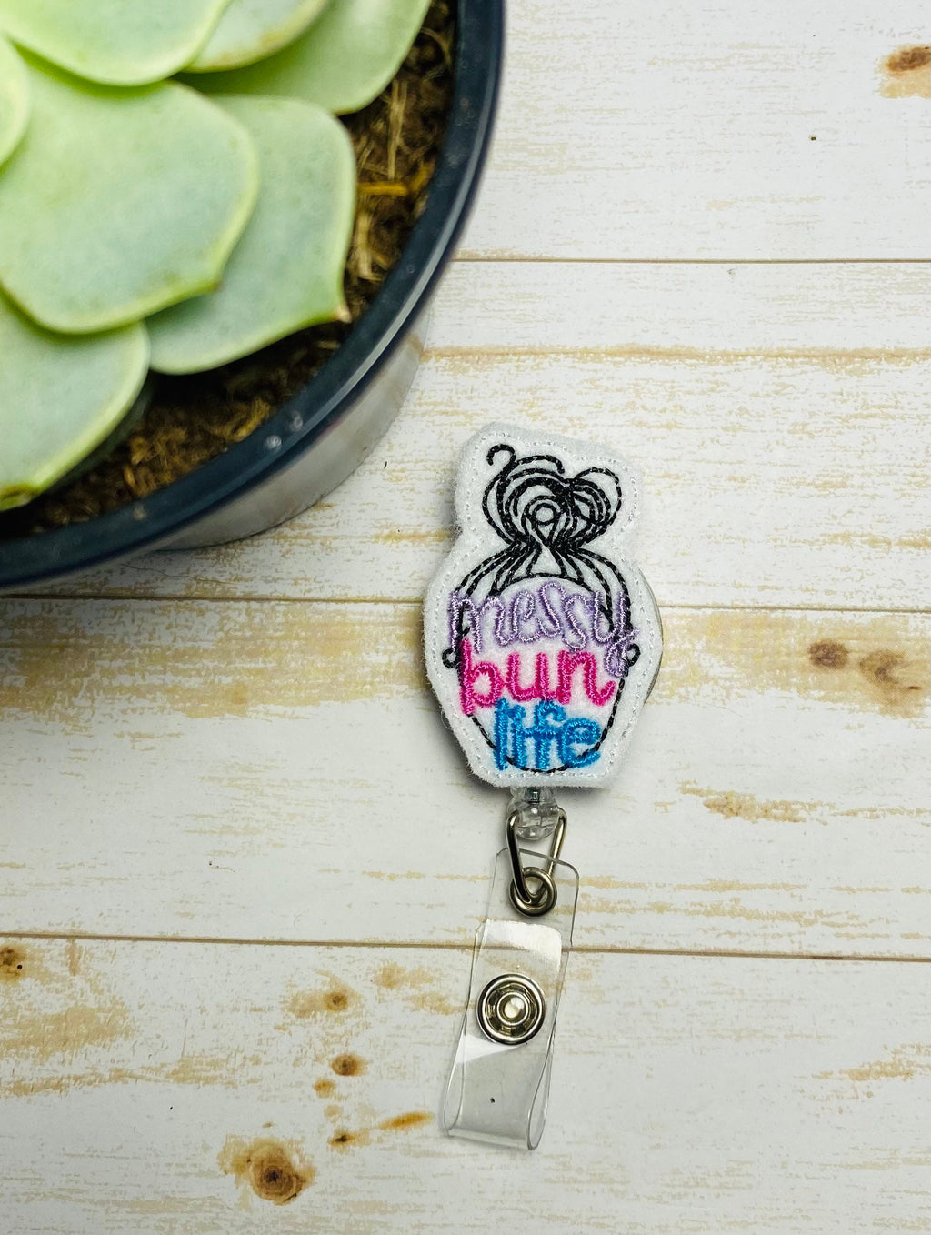 Messy bun life retractable badge reel