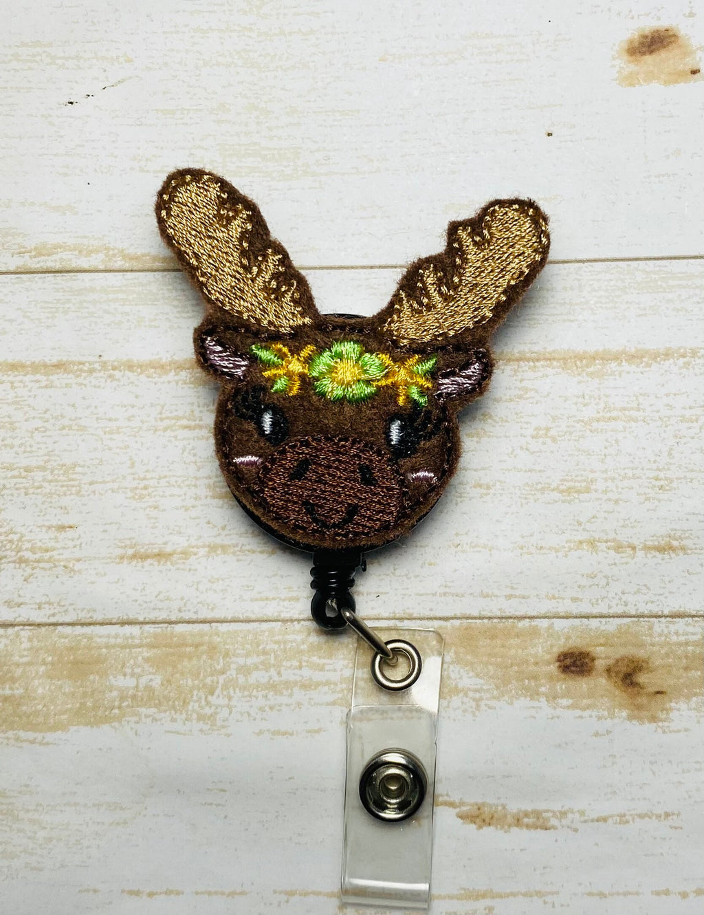 Floral moose head retractable badge reel, badge holder, gifts for nurses,