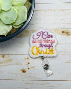 faith nurse badge reel lanyard, I can do all things thru Christ badge reel, ID holder, retractable name tag holder,