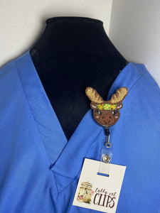 Floral moose head retractable badge reel, badge holder, gifts for nurses,