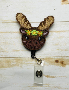 Floral moose head retractable badge reel, badge holder, gifts for nurses,