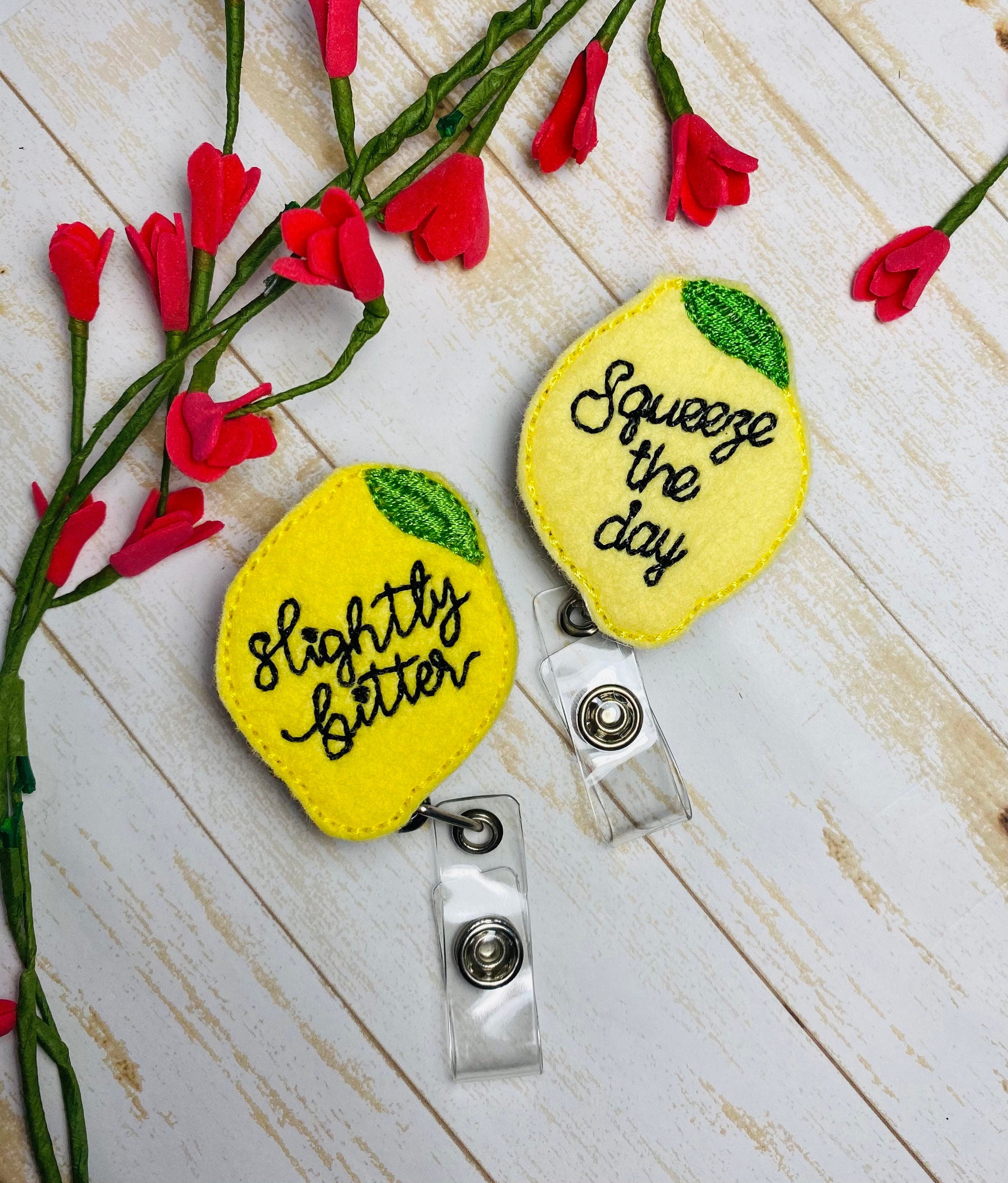 Lemon pun retractable badge reels, gift for nurses, spring ID lanyard, –  tabbycatclips