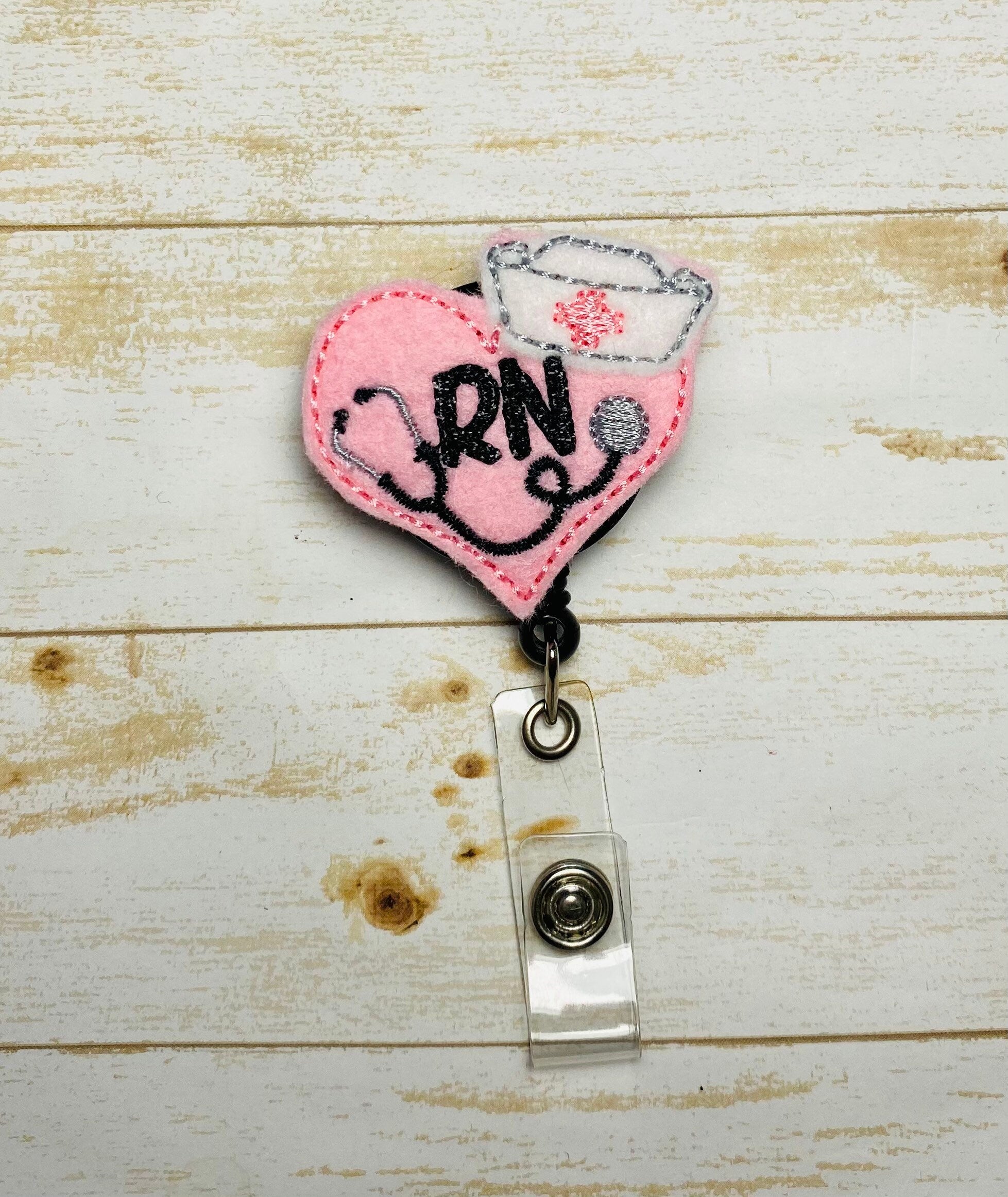 Pink RN heart retractable Badge reel, badge reel, ID badge holder, registered nurse gift