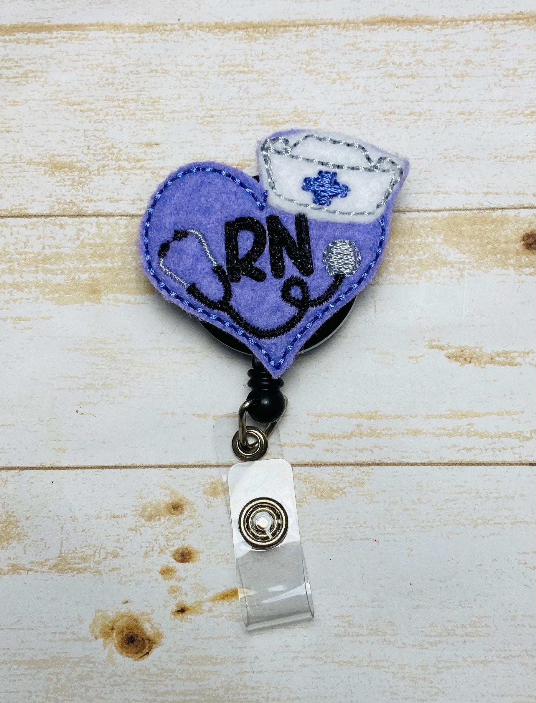 Purple RN heart retractable Badge reel, badge reel, ID badge holder, registered nurse gift