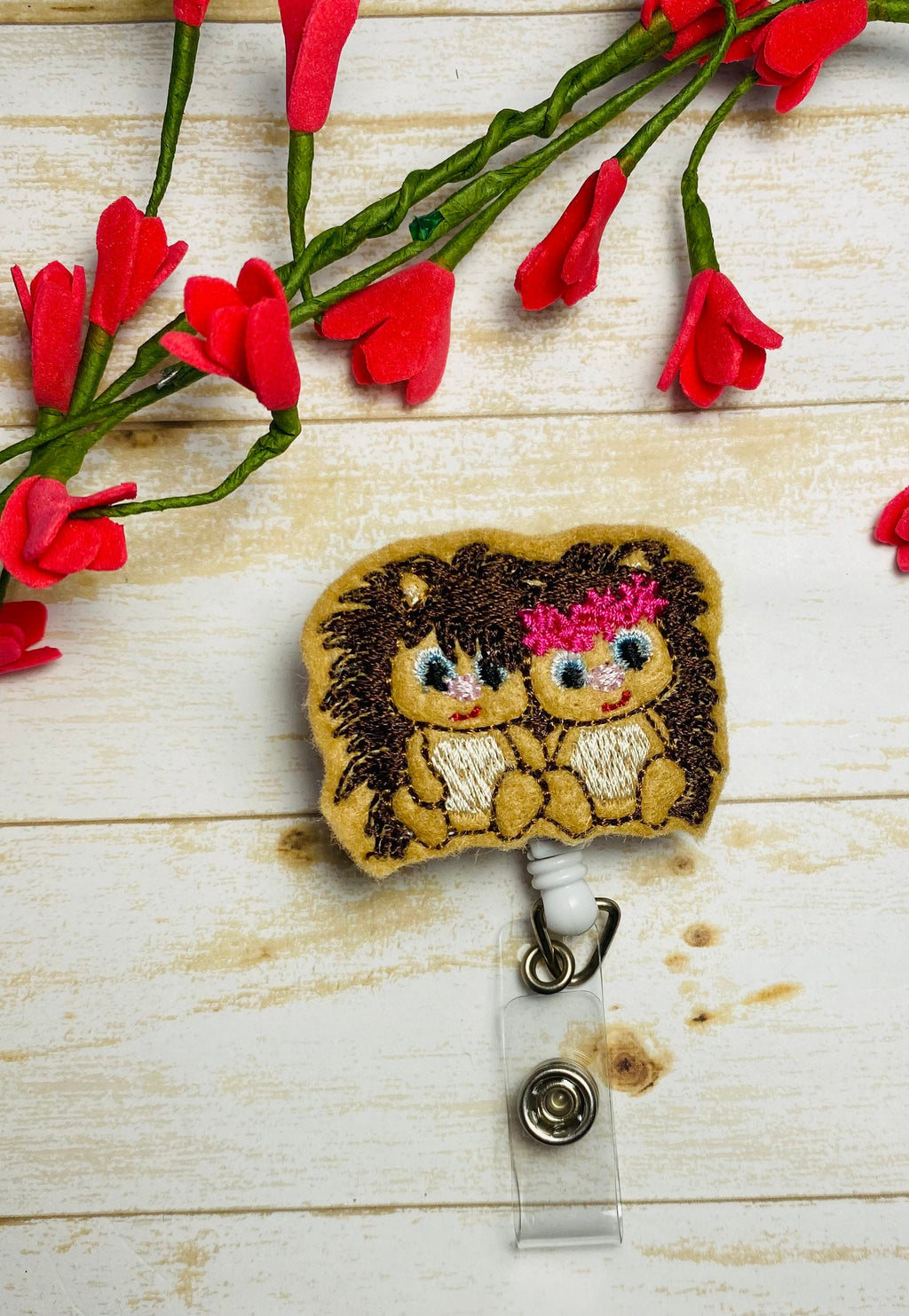 Hedgehogs  Valentine's Day retractable badge reel, nurse employee card ID holder,gift for dental hygenist,