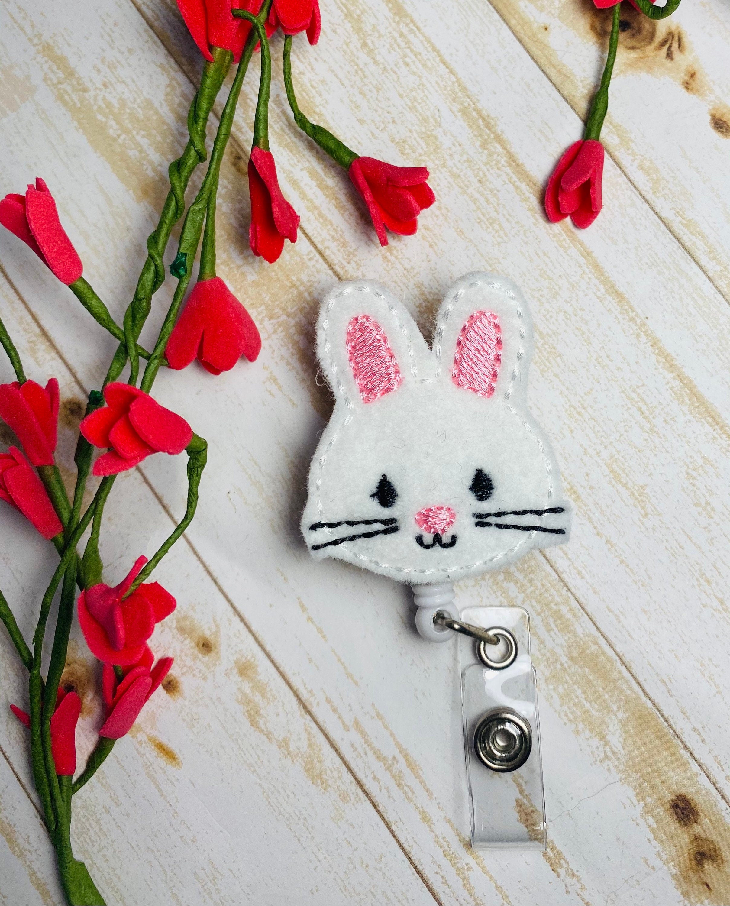 White Easter bunny badge reel