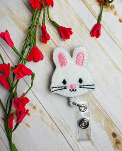 White Easter bunny badge reel