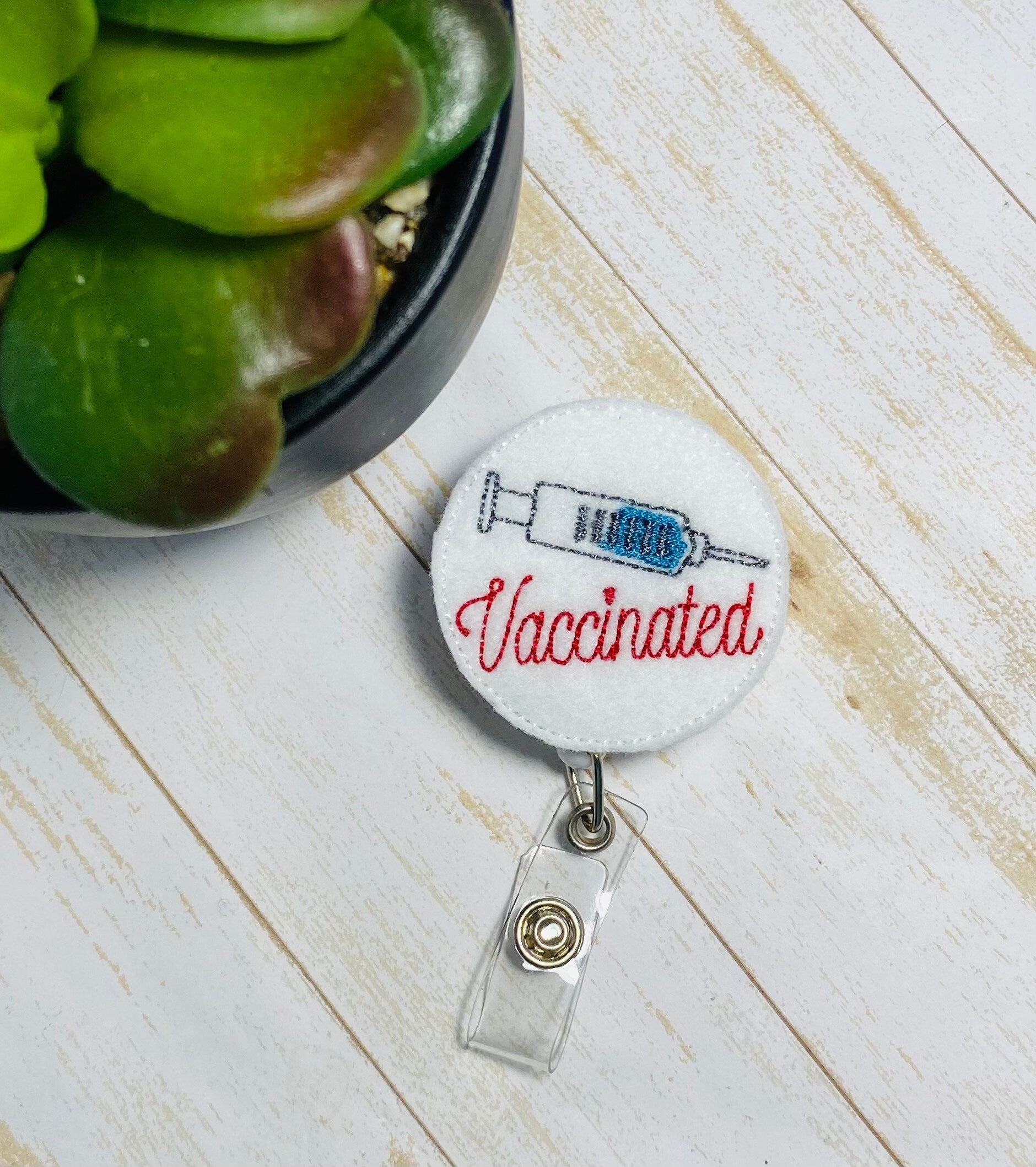 Vaccine retractable badge reel, this is our shot