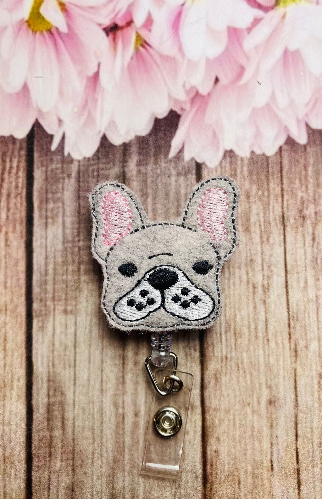 French bulldog badge reel, dog lover badge holder, French bulldogID badge holder, ID card holder,