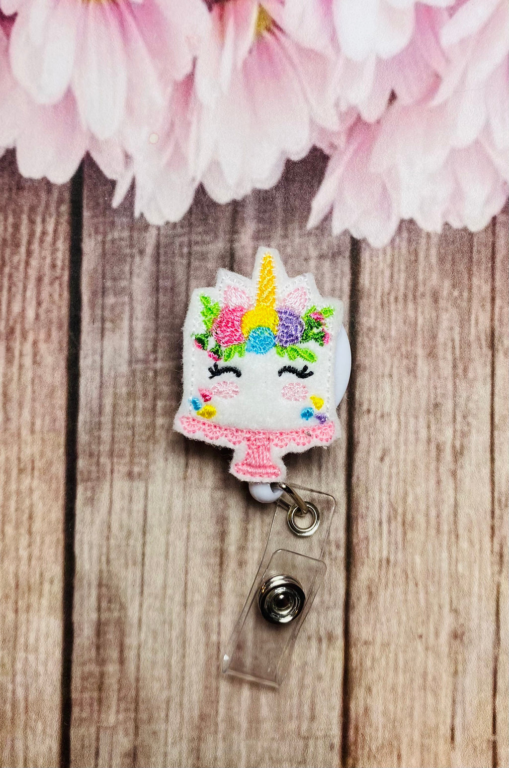 unicorn cake badge reel lanyard  for nurses, employee ID badge reel, retractable ID lanyard,