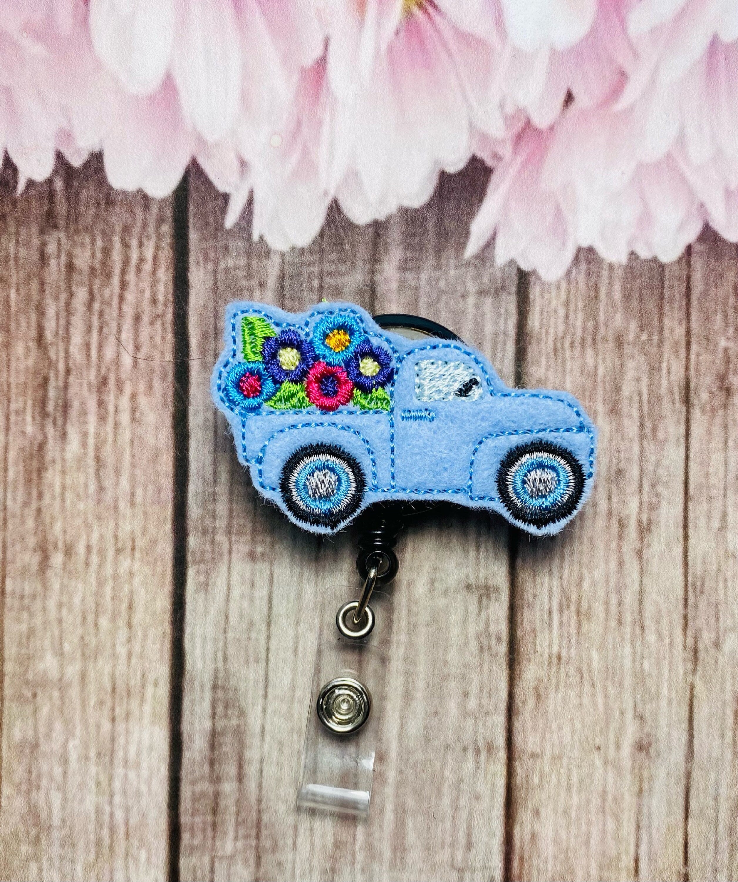 Spring vintage truck retractable badge reel, gift for nurses,