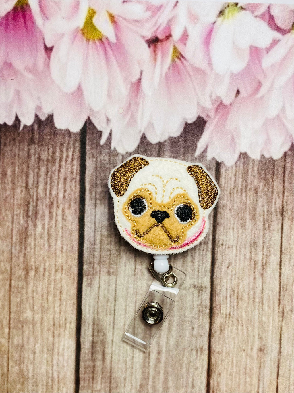 Pug badge reel, dog lover badge holder, Pug ID badge holder, ID card holder, ID badge reel, nurse gift,