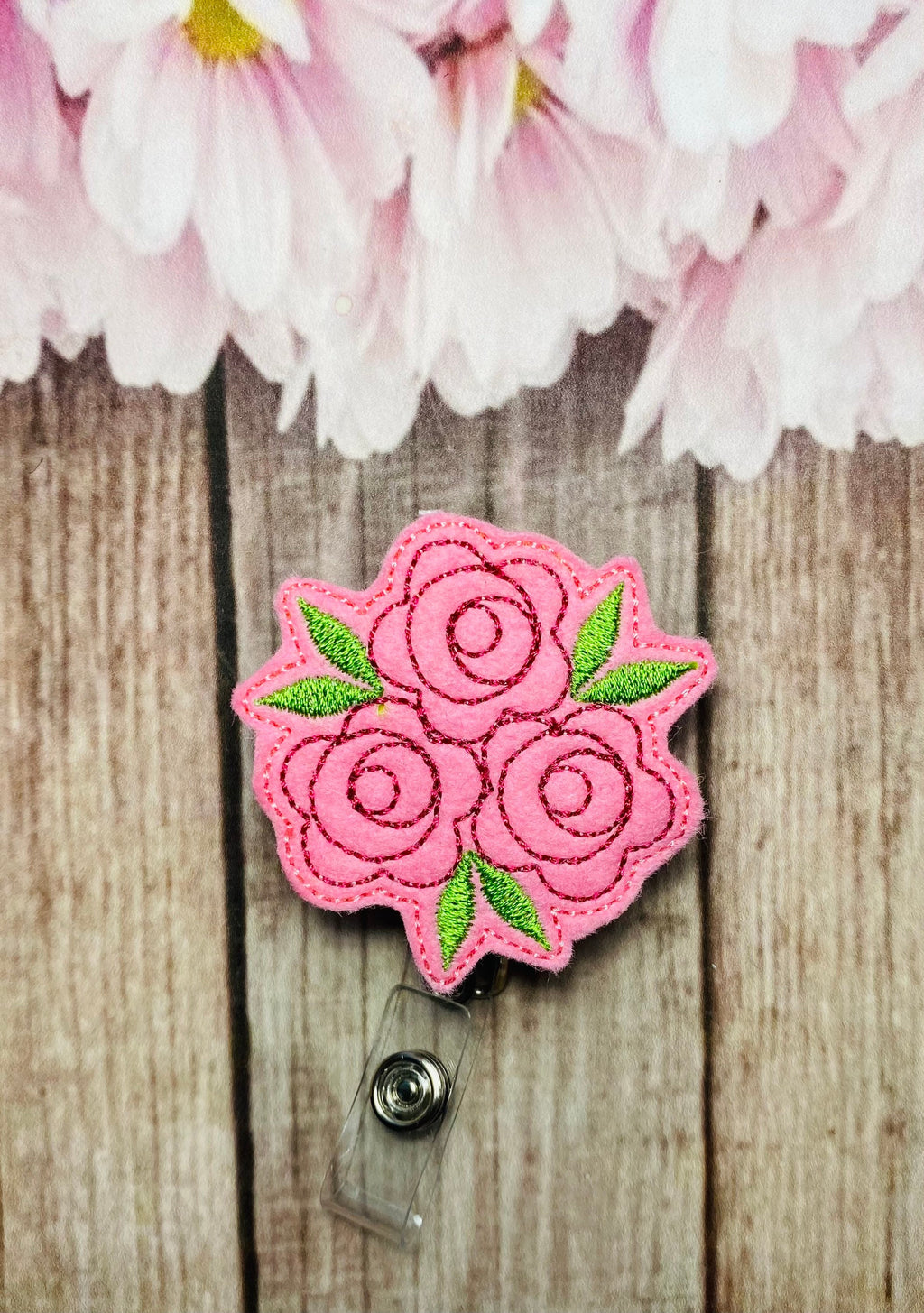 Rose bouquet flower retractable badge reel for nurses, Mother’s Day gift