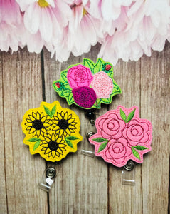 Rose bouquet flower retractable badge reel for nurses, Mother’s Day gift,