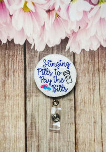 Slinging pills Pharmacy Badge reel, badge reel, ID badge holder,