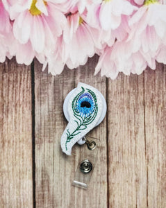 Peacock feather retractable badge reel lanyard