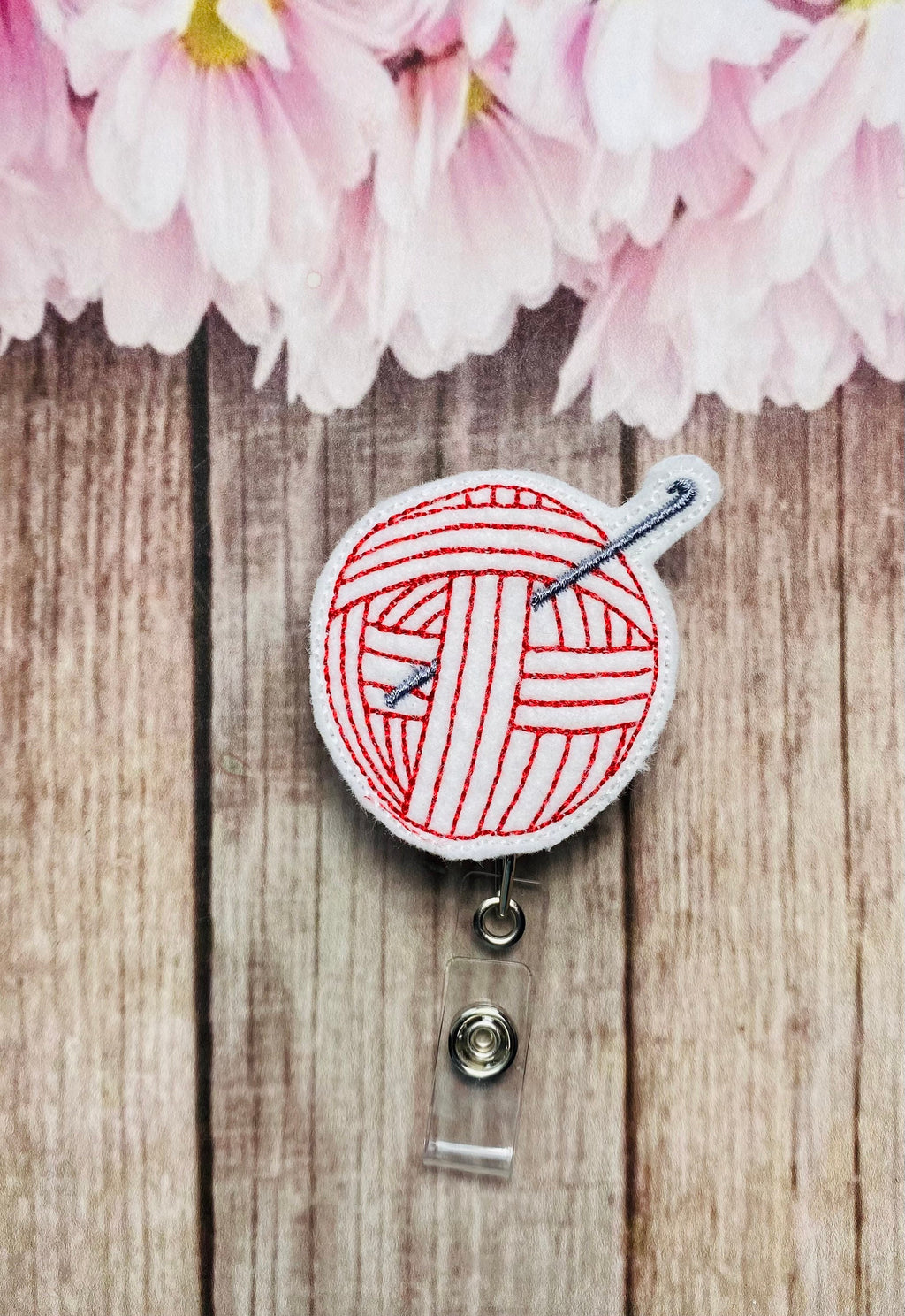 Red yard crochet retractable badge reel