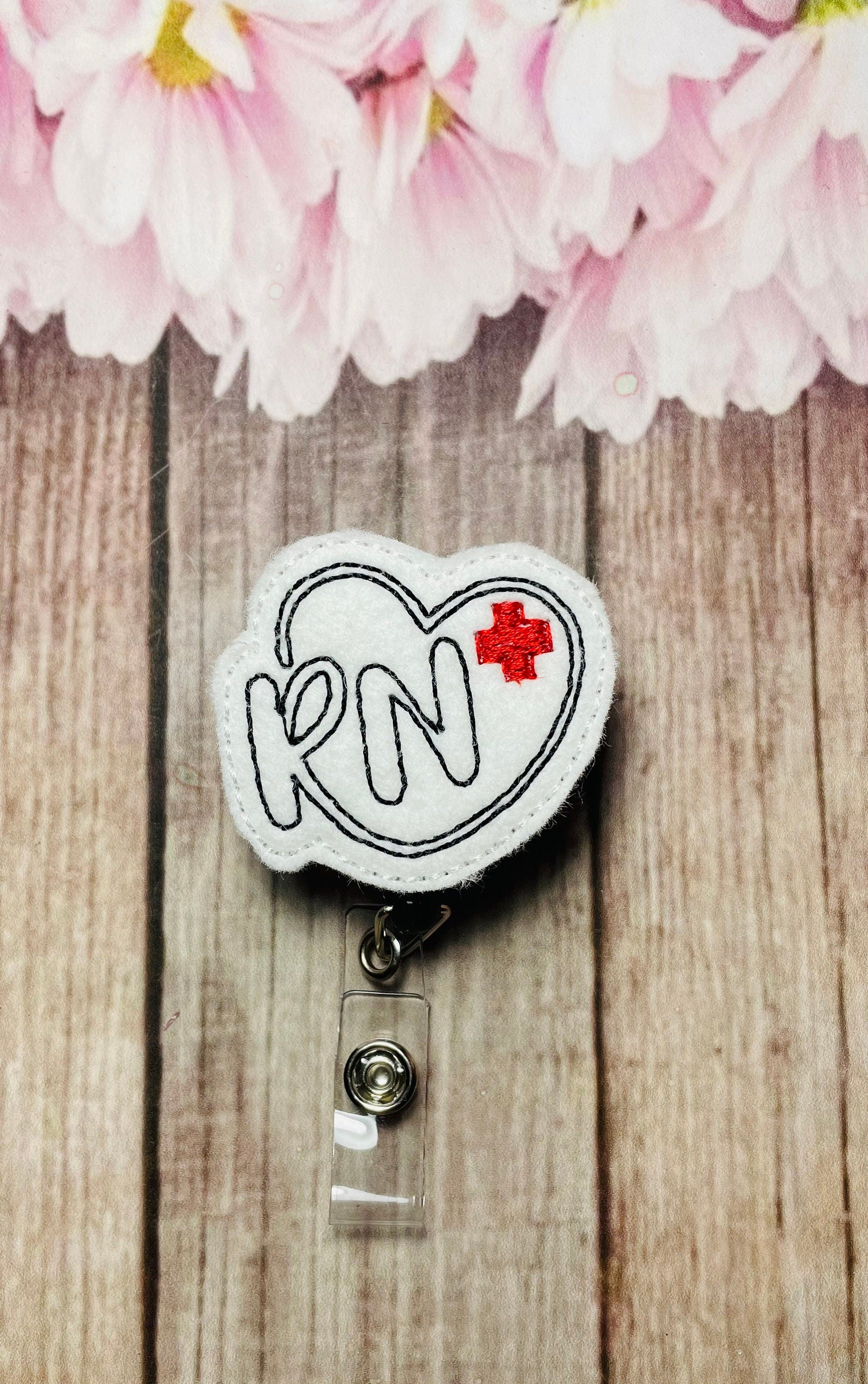 RN heart retractable Badge reel, badge reel, ID badge holder, registered nurse gift