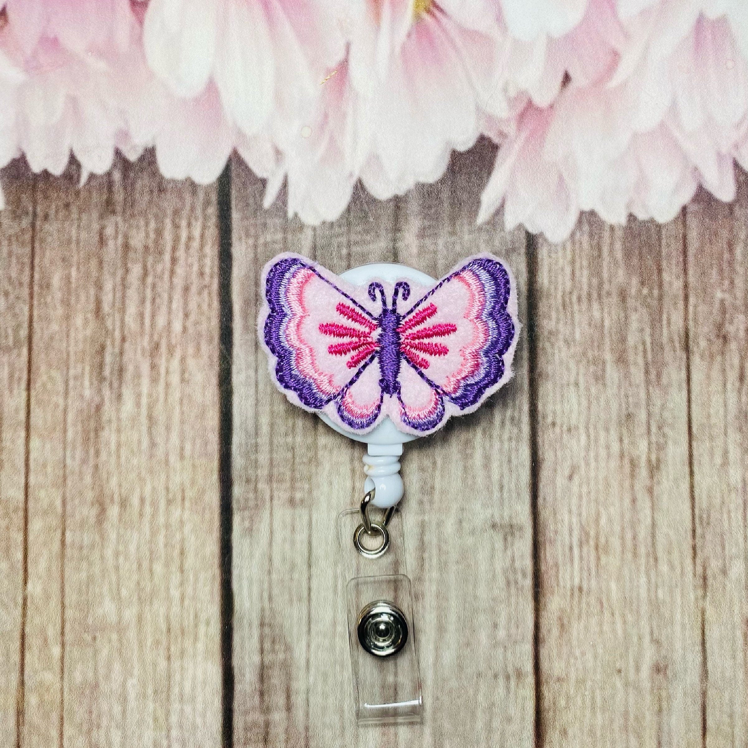 Butterfly Print Retractable Badge Reel Set with Lanyard Nurse