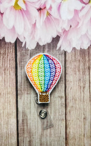 Rainbow hot air balloon retractable badge reel