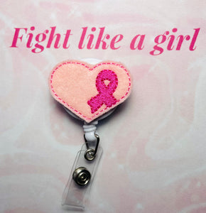 Heart Breast cancer awareness retractable badge reel