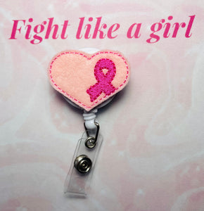 Heart Breast cancer awareness retractable badge reel