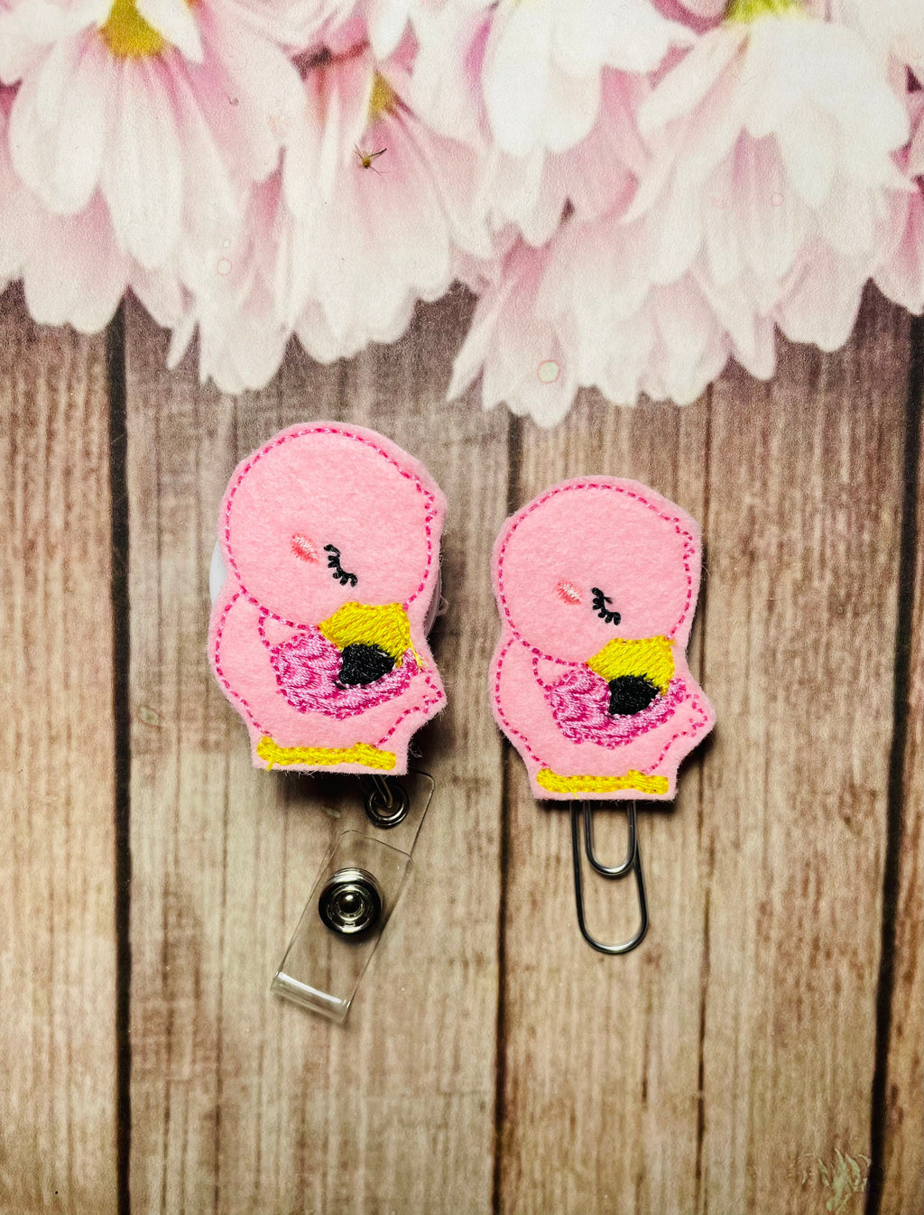 Flamingo retractable badge reel, flamingo planner clip,