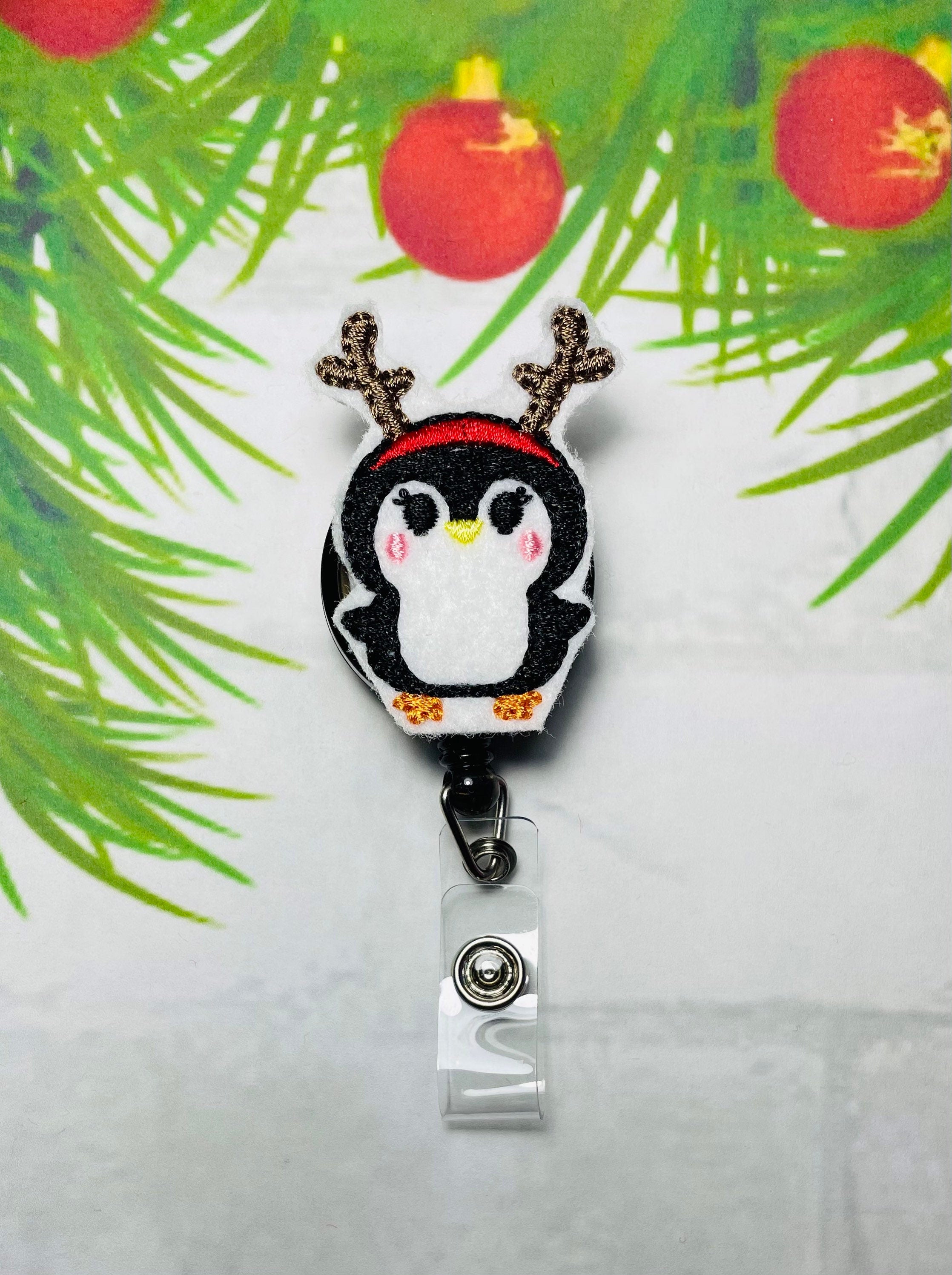 Christmas penguin retractable badge reel, lanyard for nurses,