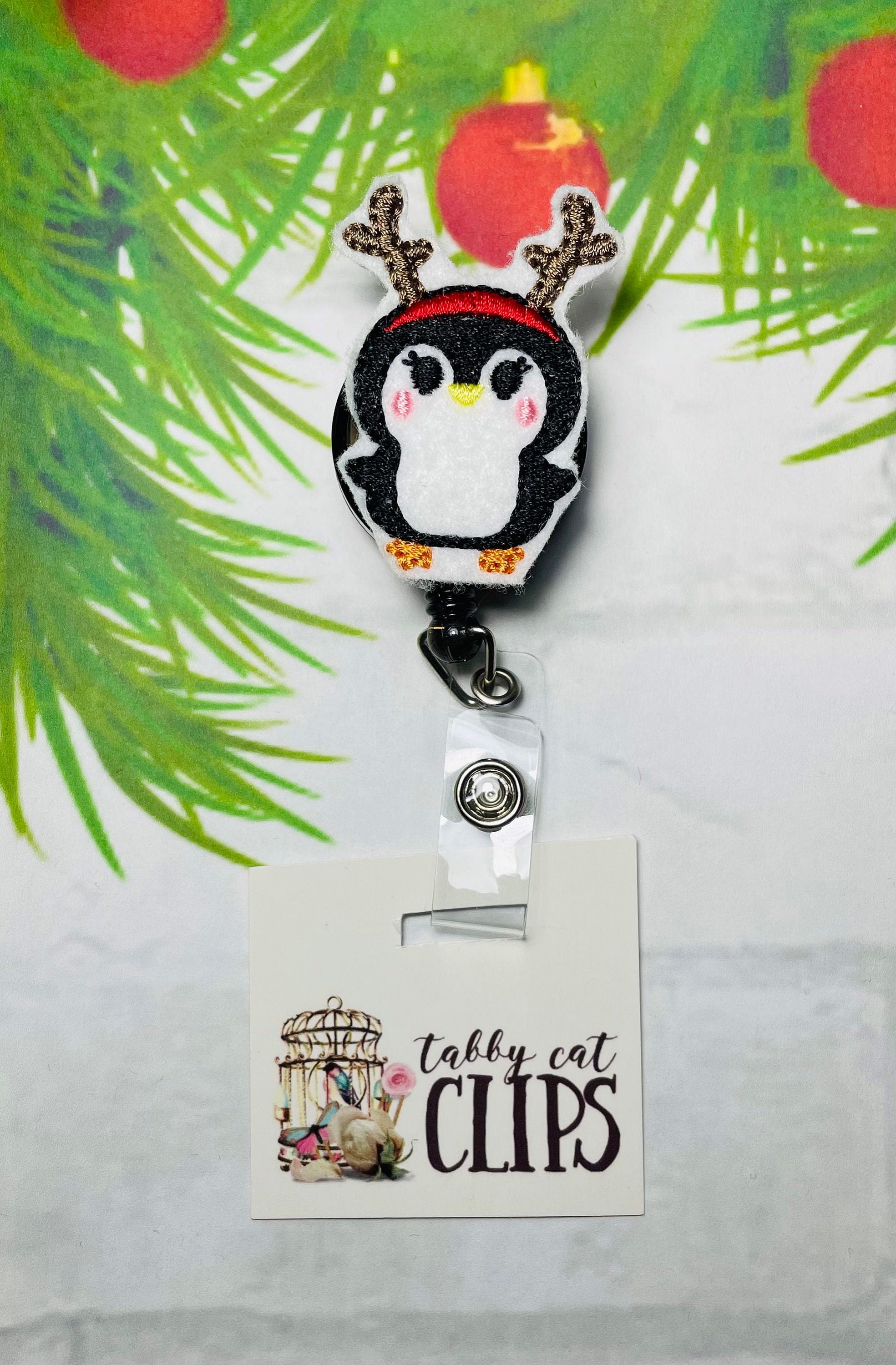 Christmas penguin retractable badge reel, lanyard for nurses,