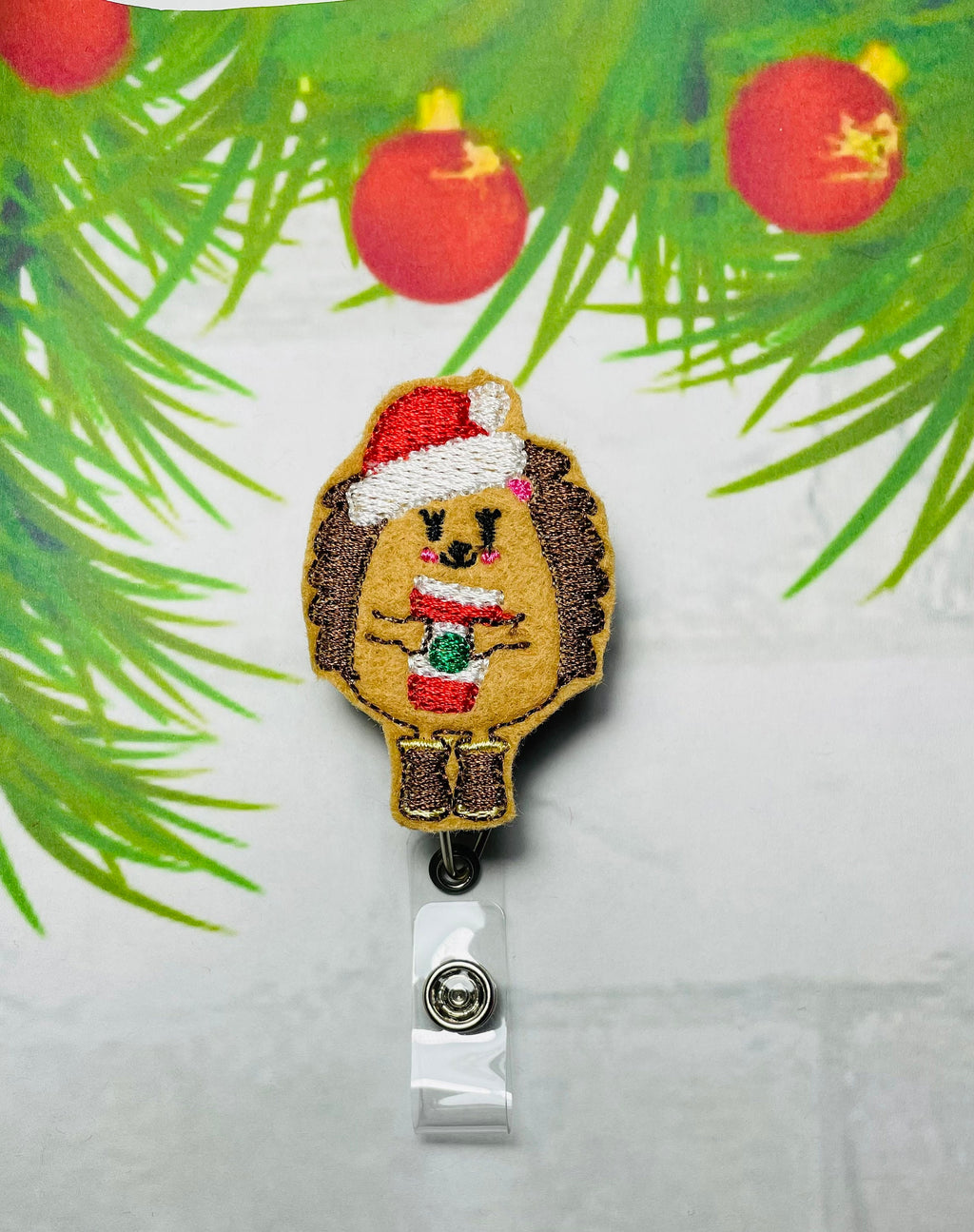 Christmas hedgehog retractable badge reel, ID lanyard