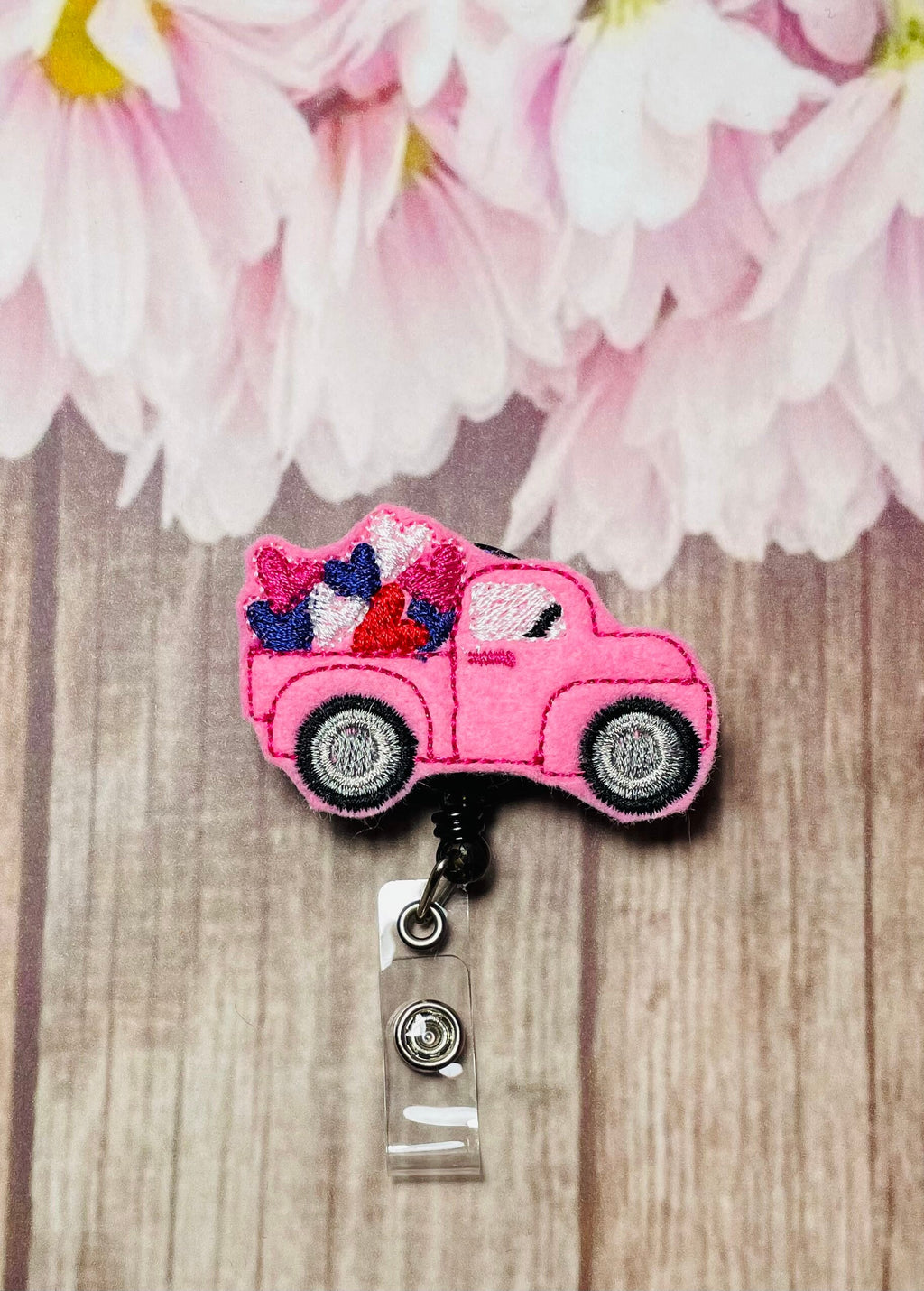 Vintage Valentines truck retractable badge reel,