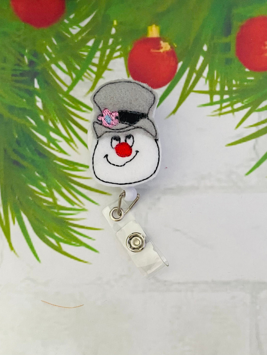 Snowman retractable badge reel, snowman planner clip,